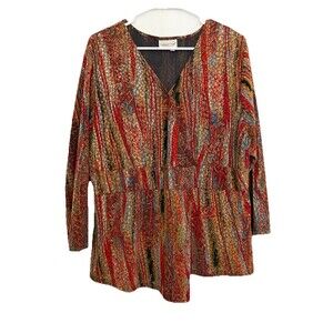 Women’s Size XL Wrap Blouse Formal Gold Metallic Details Multicolored 3/4 Sleeve